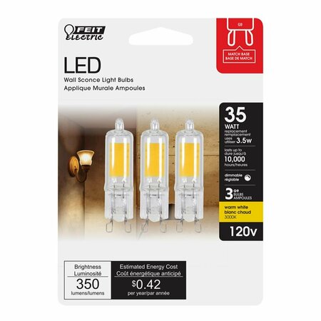CLING Feit T4 G9 35 watts Equivalence LED Bulb, Warm White, 3PK CL3307025